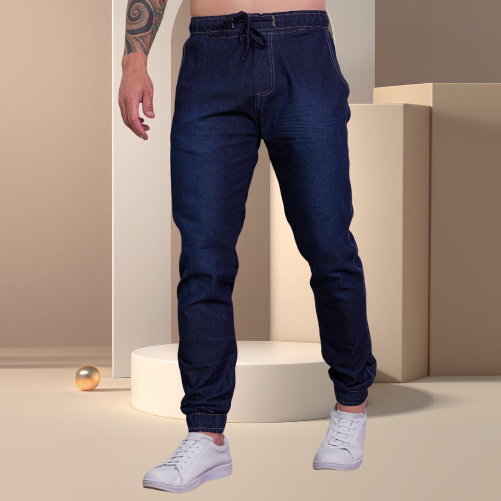Calça Jeans Jogger Masculina Premium Jeans Escuro-tomada de fábrica
