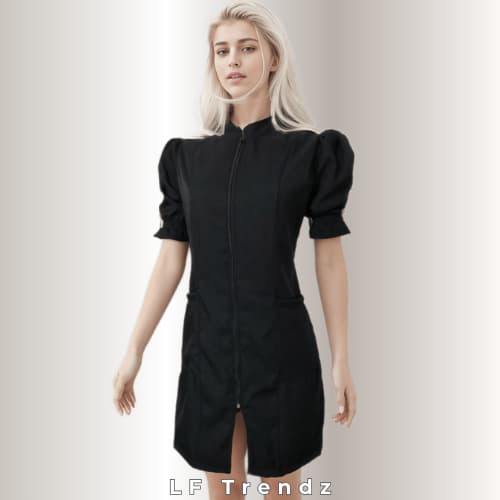 JALECO FEMININO MANGA CURTA BUFANTE PRETO