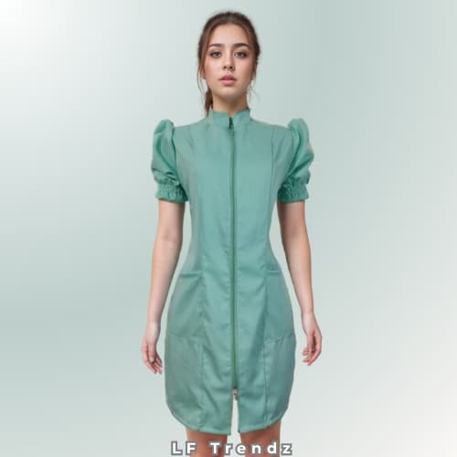 JALECO FEMININO MANGA CURTA BUFANTE VERDE ACQUA