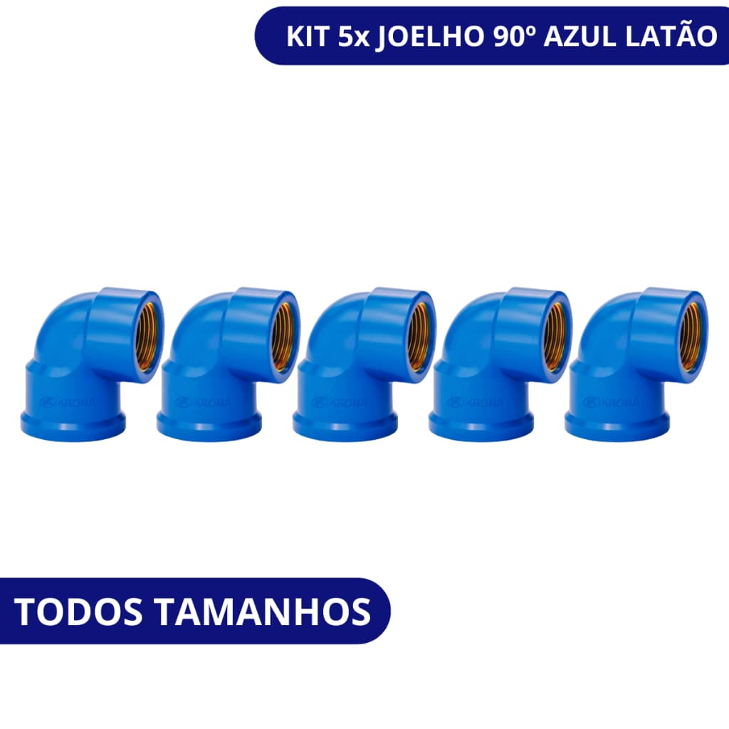 Kit 5x Joelho Azul Latão 90º Todos Tamanhos | Cotovelo Soldável Bucha Azul Latão 20MM X 1/2"  25MM X 1/2"  25MM X 3/4"