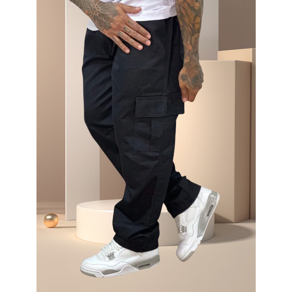 Calca Cargo Masculina Skate,6 Bolsos Fechamento Cordao Moda Unissex,Casual,Preto-Tomada de Fábrica