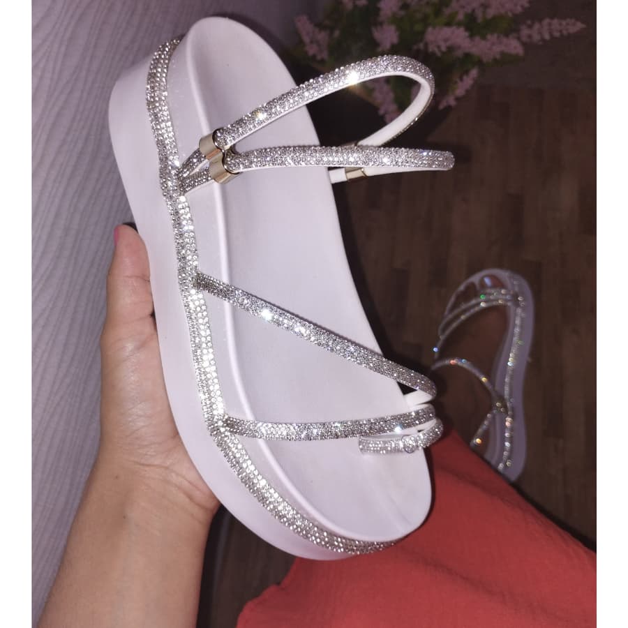 Papete Birken Feminina Plataforma Alta Dedinho 2 em 1 Ajustável regulagem - Flatform Strass Brilho