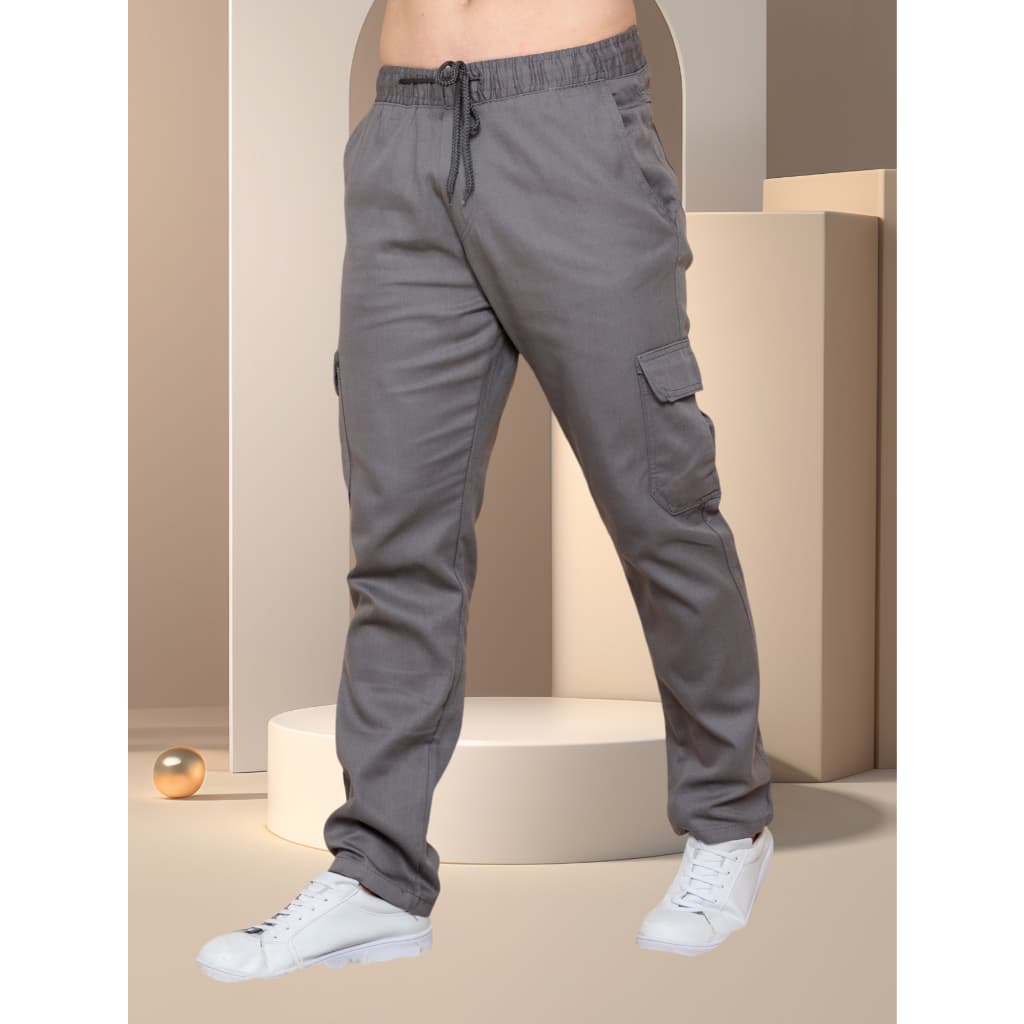 Calca Cargo Masculina Skate,6 Bolsos Fechamento Cordao Moda Unissex,Casual,Cinza-Tomada de Fábrica