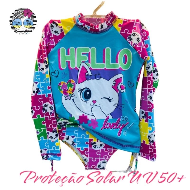 Biquini Infantil Autismo e Blusa com Proteção Solar UV50+ Tamanhos 4, 6, 8,10,12