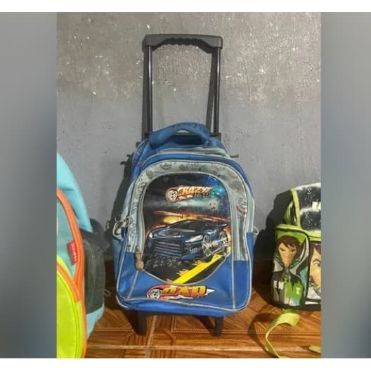 Mochila de Rodinha Carrinho azul infantil kids de carro