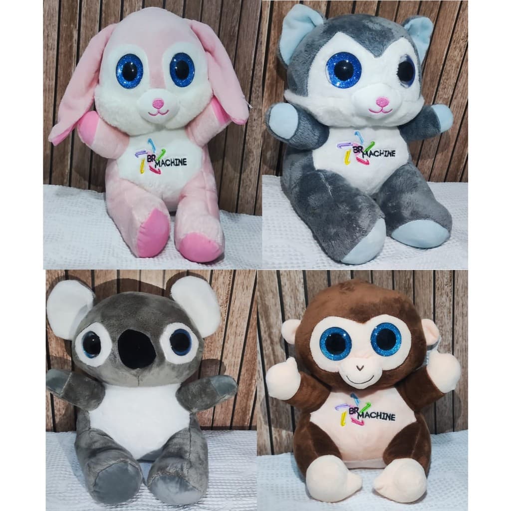 Ursinhos Urso de Pelúcia - Coleção Safari - Olhos brilhantes  - Macaco - Lobinho - Coelha Rosa - Coala - Br machine Grande 27cm de altura