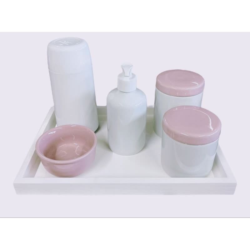 kit Bebê Saboneteira Líquida, Garrafa Térmica, Porta Algodão, Cotonete, Molhadeira.