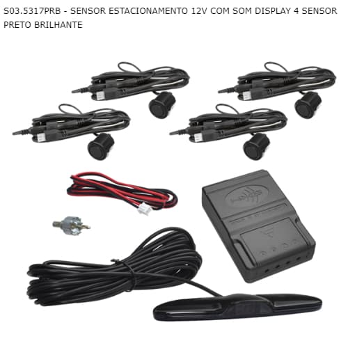 SENSOR ESTACIONAMENTO 12V COM SOM DISPLAY 4 SENSOR PRETO BRILHANTE