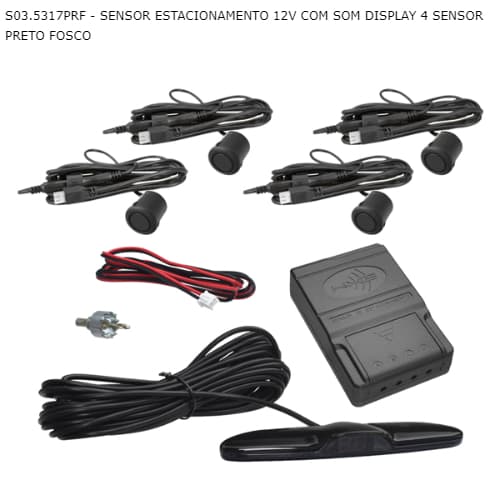 SENSOR ESTACIONAMENTO 12V COM SOM DISPLAY 4 SENSOR PRETO FOSCO