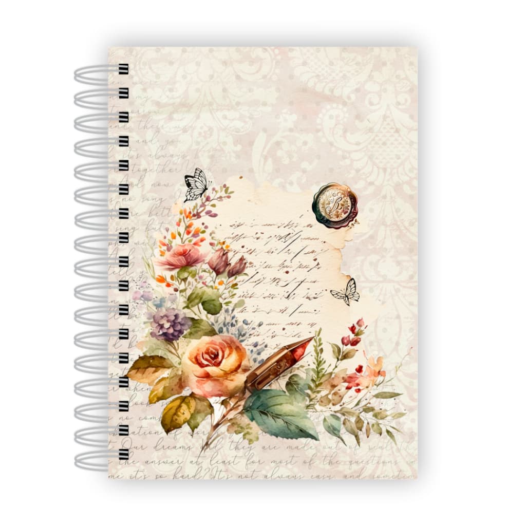 Diário Vintage Scrapbook Caderno Wire-o Capa Dura Personalizado Nome Floral