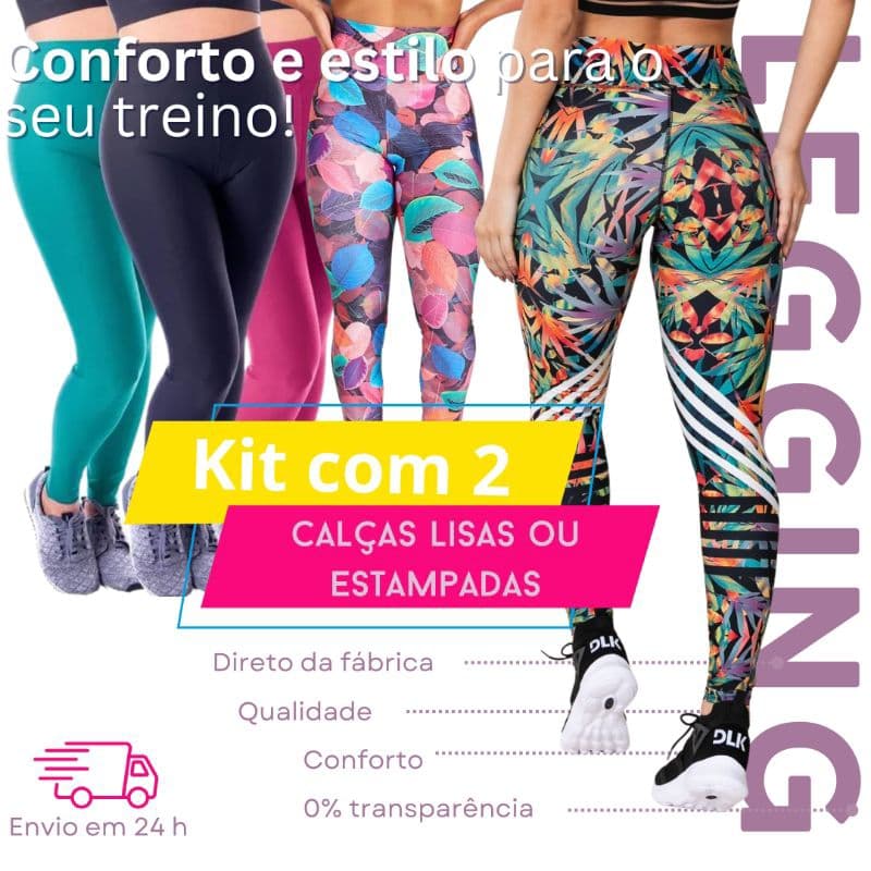 Kit 2 Calças Leg Suplex Feminina Fitness Legging FAcademia Fitness Treino Caminhada