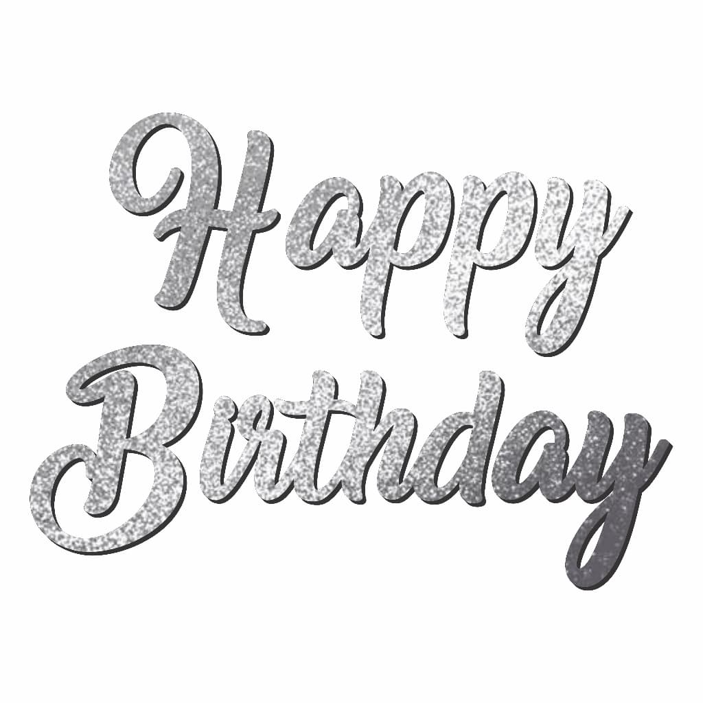 Aplique Letreiro Happy Birthday 60x45cm Cor Prata Glitter Mdf Frase Painel Decorativo Festa Aniversario Decoração