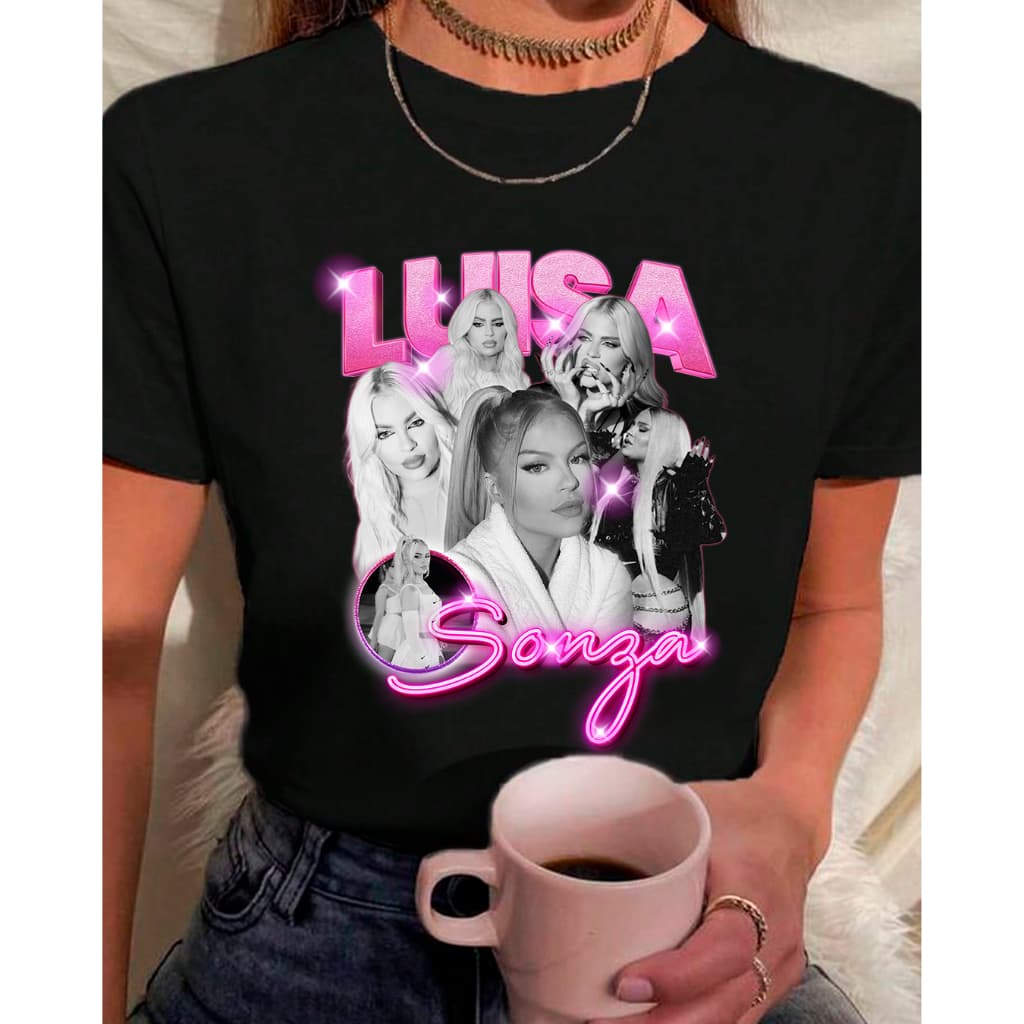 Camiseta Blusa T-shirt Estampa Luisa Sonza Luiza Rosa 100% algodão 30.1 Blusinha Básica Casual