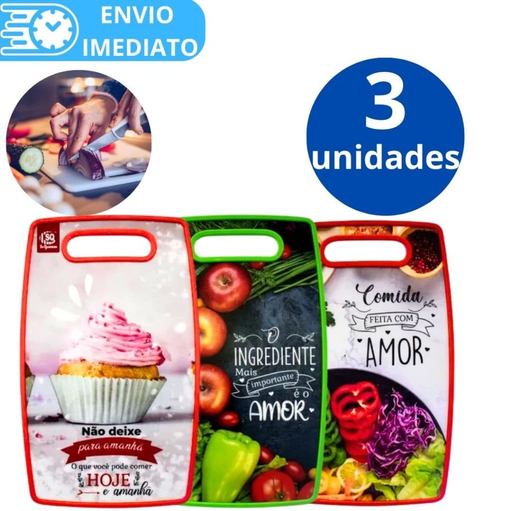 KIT 3 Tábua Para Corte 36cm GRANDE de Carne Legume Fruta Verdura de Plástico com Estampa Para Casa Cozinha Restaurante