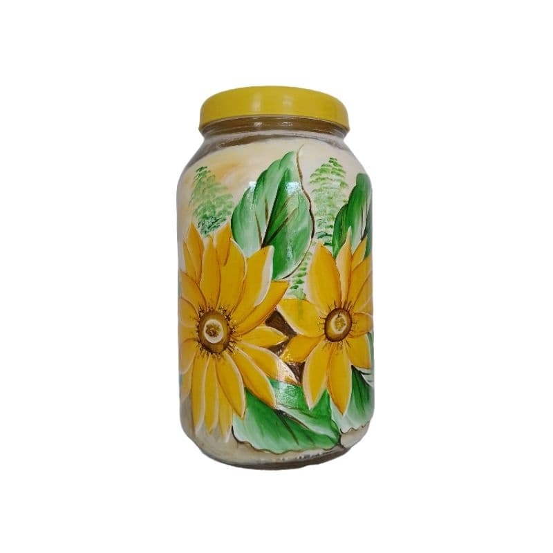Pote de Vidro 3L Girrasol Pintado a Mão Com Tampa Decoração Cozinha