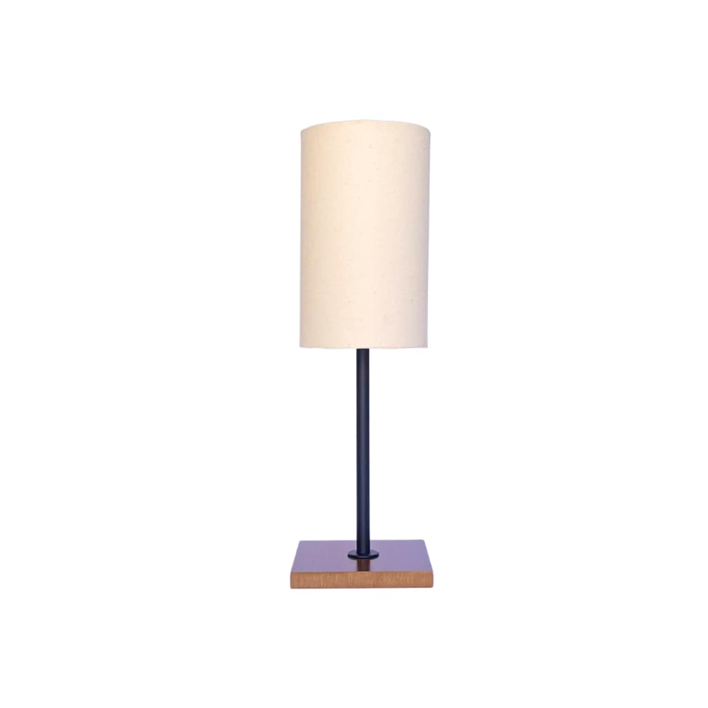 Abajur Luminária De Mesa Cabeceira Base Madeira Quadrada Cupula Cilíndrica Alta Para Quarto Sala Escritório Decoração