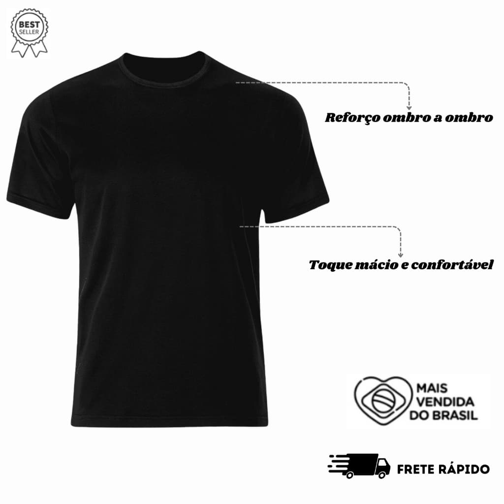 Camiseta Básica 100% Algodão Reforço Ombro a Ombro Masculina Lisa Modelagem e Caimento Moderno- Camiseta Casual