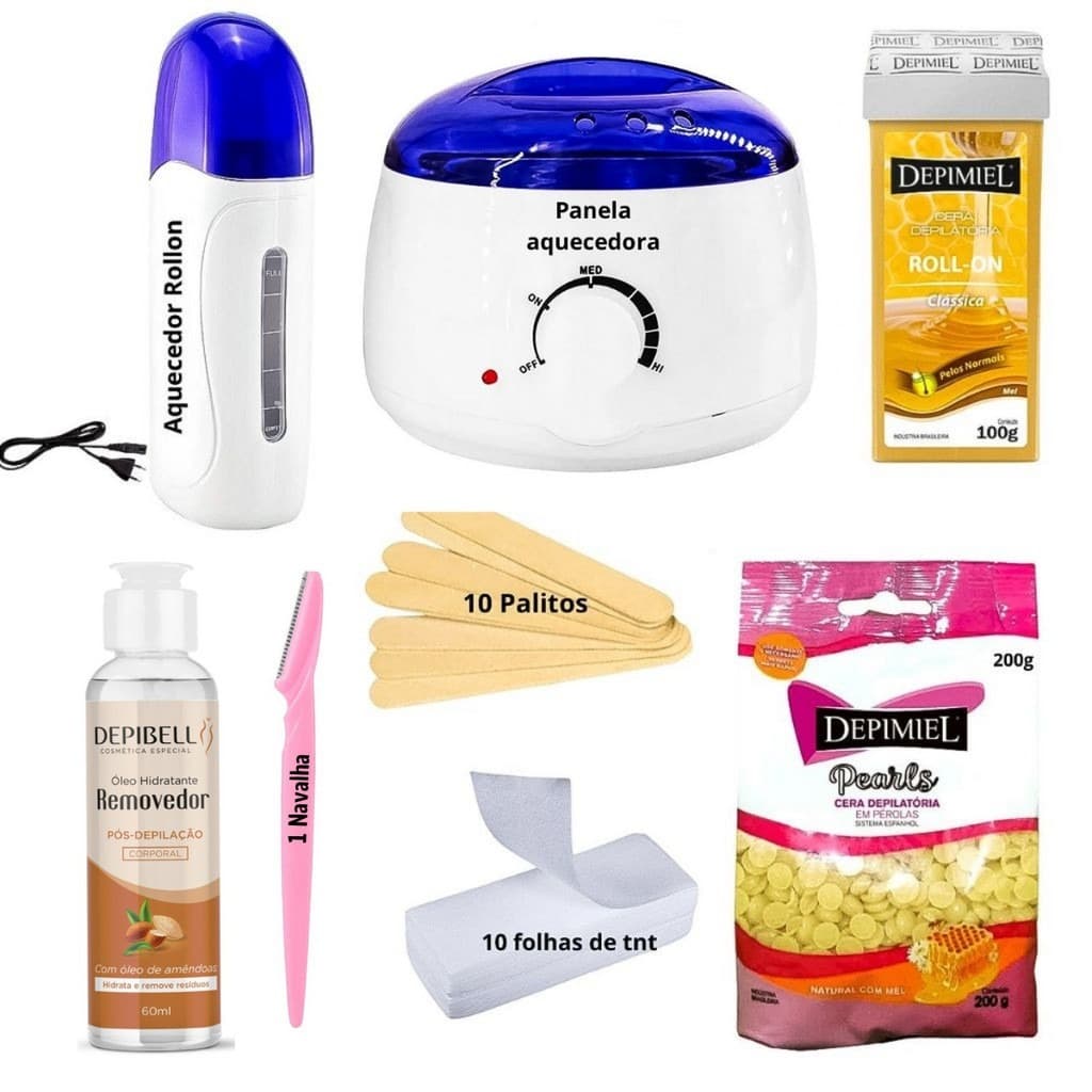 Kit Depilaçao Panela termoeletrica Aquecedor+ Cera de depilação Quente Depimiel+ Palitos + papel