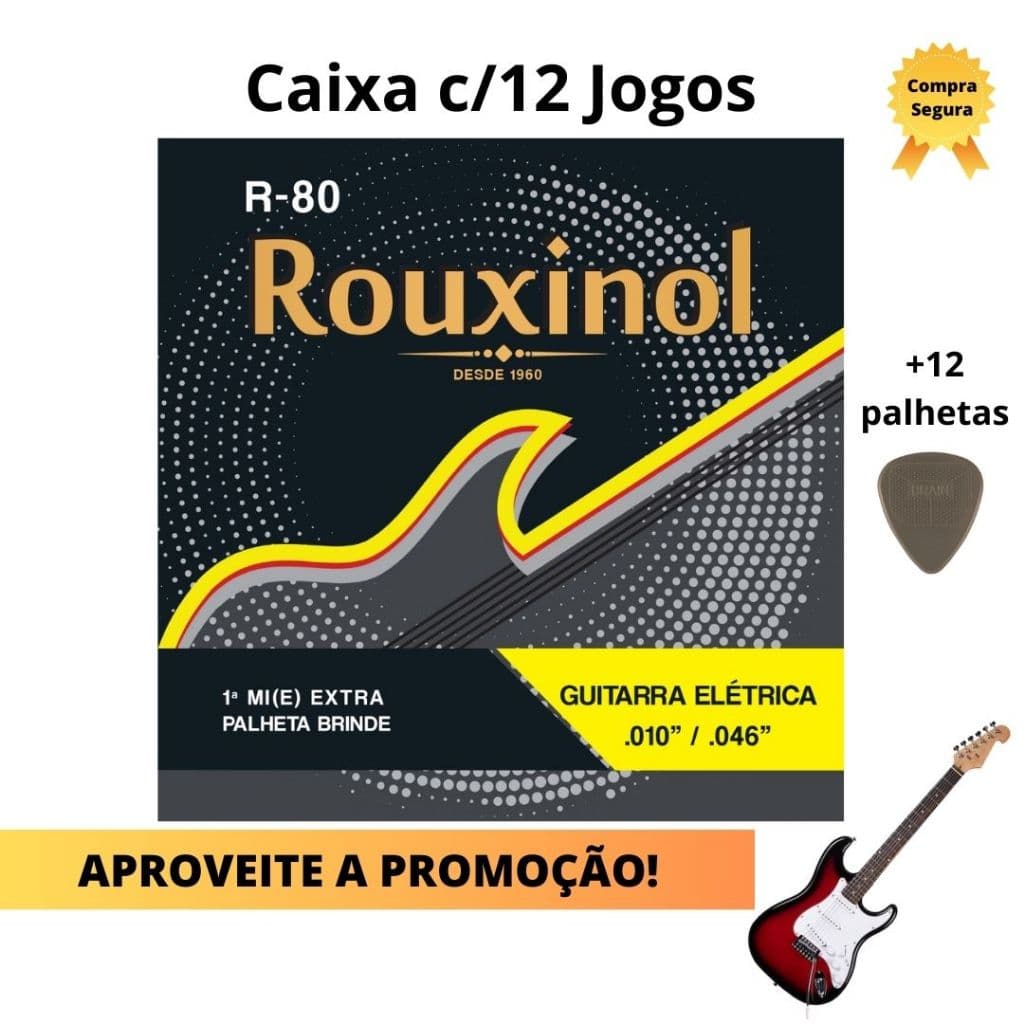 Cordas para Guitarra Elétrica Encordoamento - Kit Caixa com 12 jogos R80