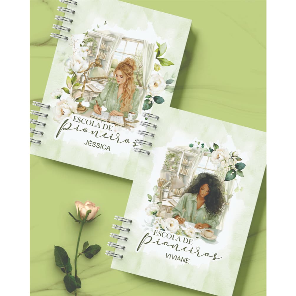 Caderno Escola de Pioneiros JW Feminino Floral Rosas Brancas