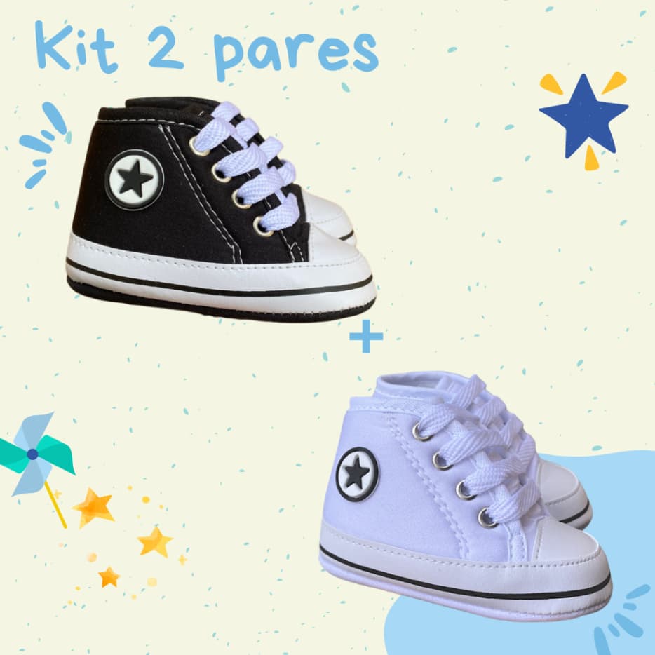 Kit 2 Pares Tênis Infantil Bebê Menino Star Cano Alto Botinha Recém Nascido Leve Macio Confortável