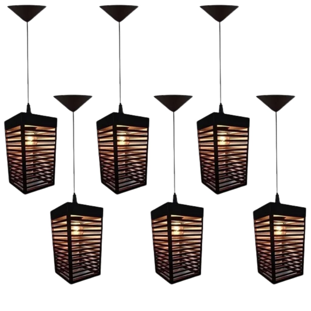 6 Pendentes Luminarias 3D Moderno Sofisticado Fiação Completa Cor Preta - 6tqp