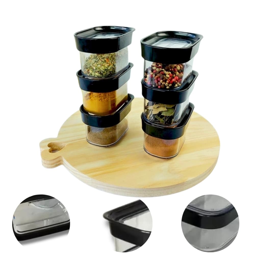 Kit 6 Porta Tempero Condimentos Potes Para Temperos Herméticos De Acrílico Empilháveis 150ml Preto