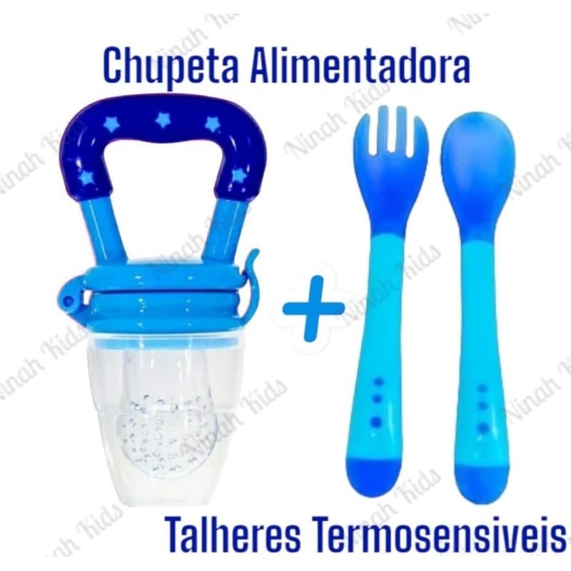 Chupeta Alimentadora + Talheres Termosensiveis Kit Introdução Alimentar Bebê Menina Menino