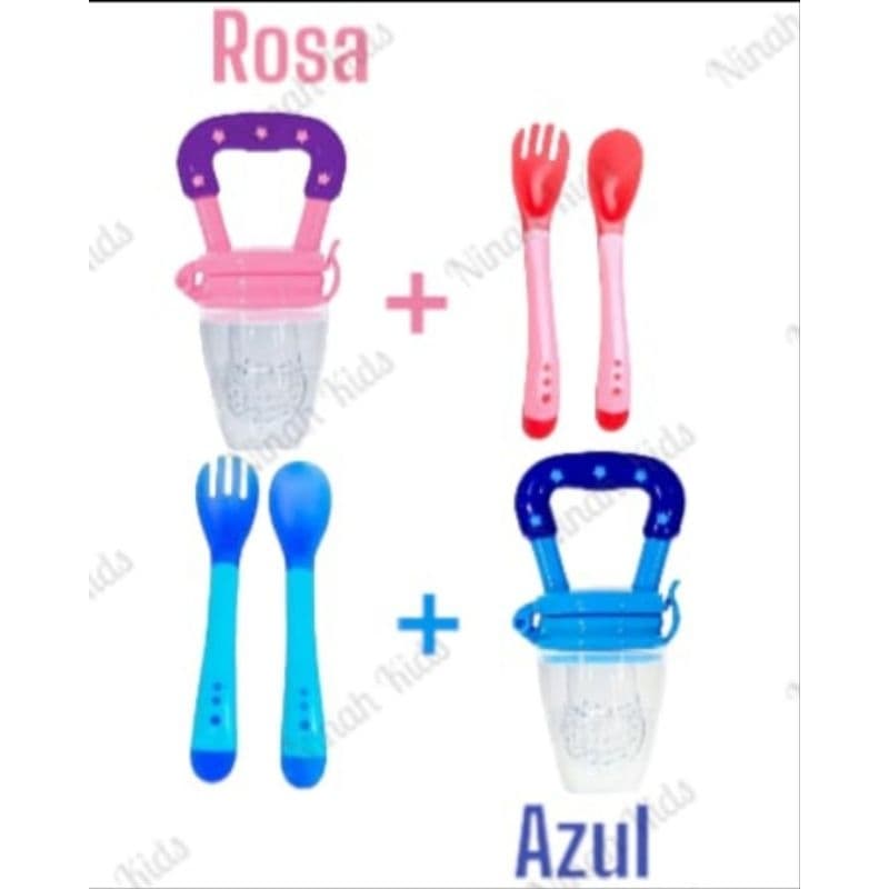 Kit Introdução Alimentar Chupeta Alimentadora Mordedor e  Talheres Termosensiveis
