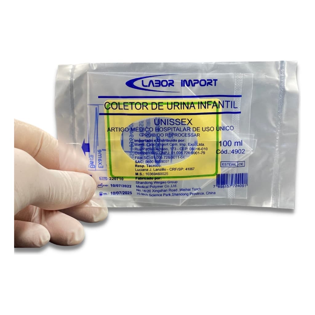 Coletor de urina infantil unissex estéril 18cm X 7cm 50 unidades