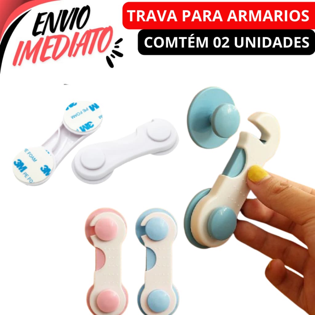 Kit 02 Trava Armario Proteção Total para Bebês e Crianças: Trava de Segurança para Gaveta, Porta, Armário, Geladeira - Kit com 2 Unidades de Fita Resistente!