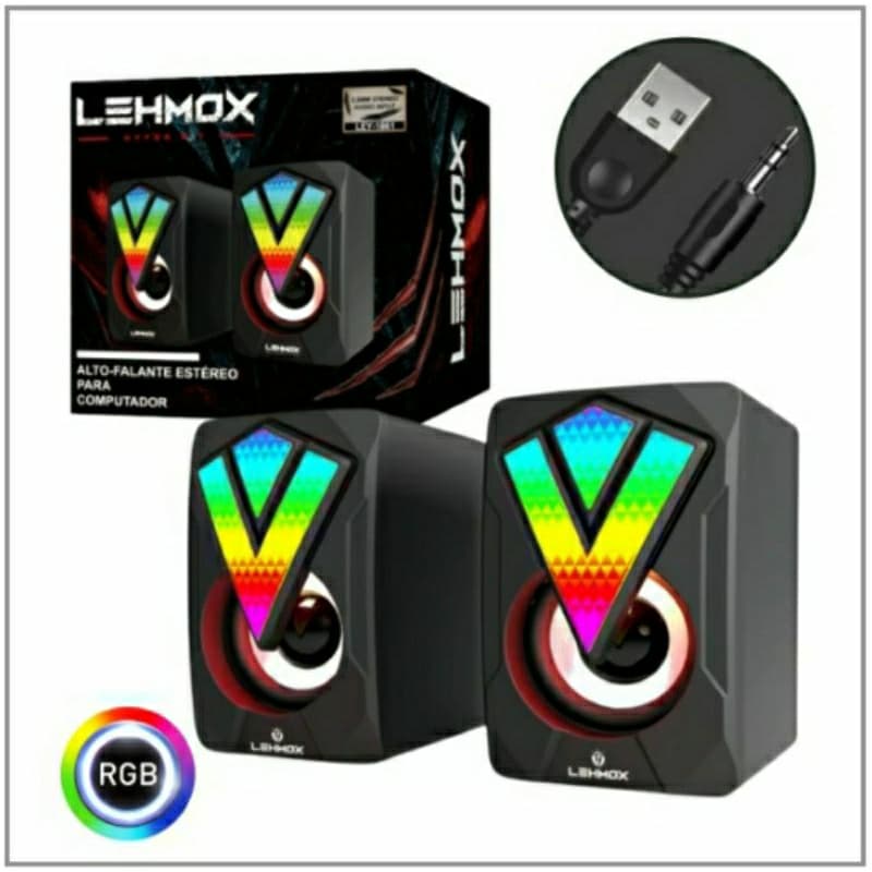 Caixa De Som Gamer Potente, Com Led RGB, 6w Rms, Notebook, Pc