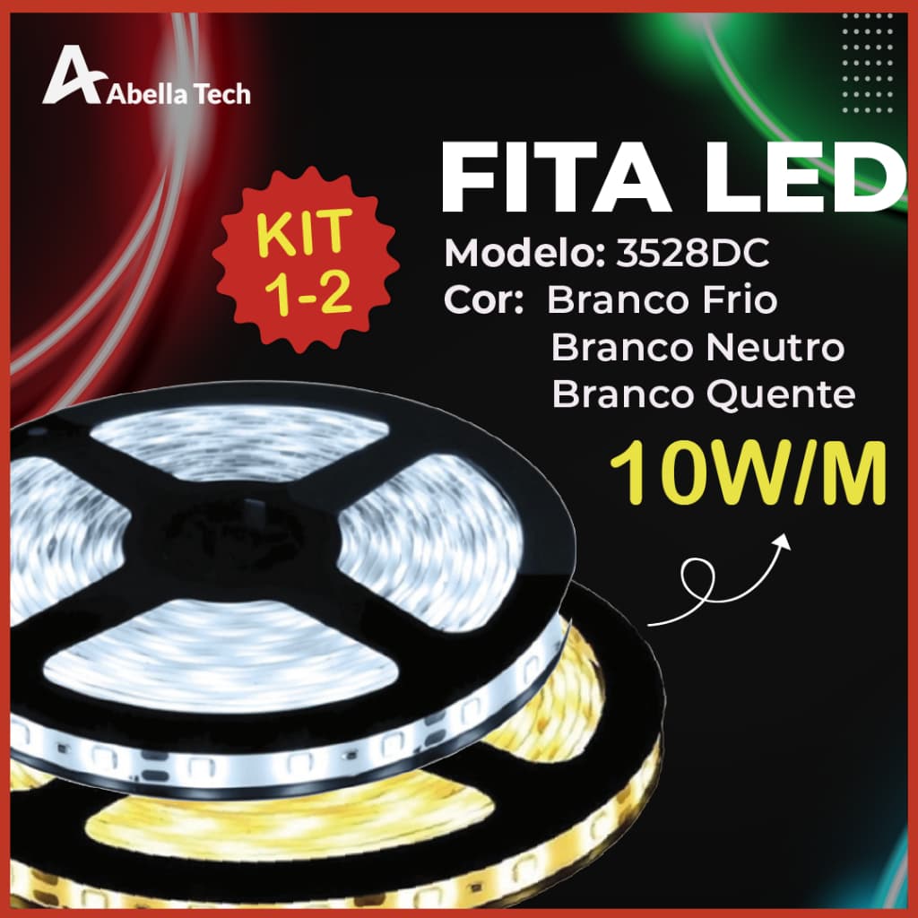 Fita LED 3528 Super Led Ultra 5M a prova d'água 600 Leds | Branco Frio e Branco Neutro | IP20 (Não Acompanha Fonte)
