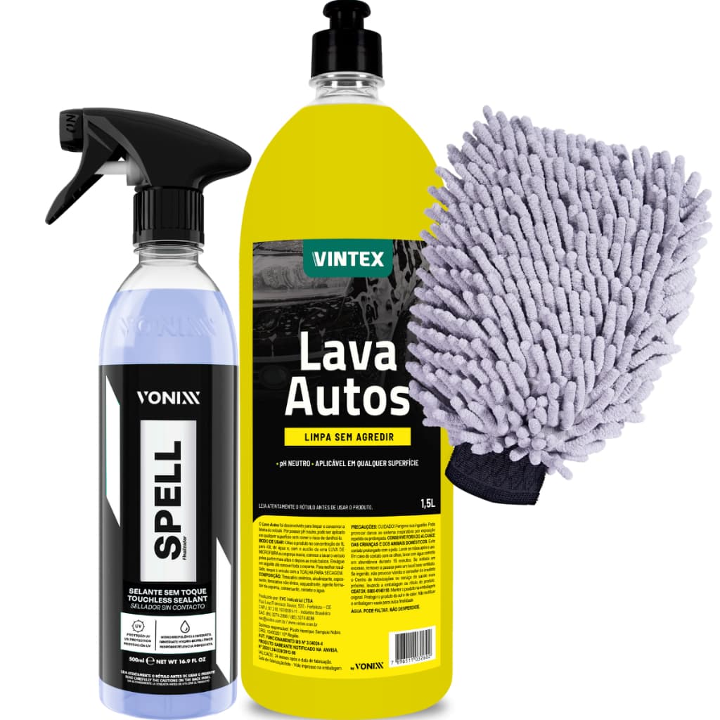 Spell 2.0 Selante Automotivo Sem Toque Vonixx + Shampoo Lava Autos 1,5L Concentrado Vintex