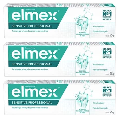 kit 03 unidades Elmex Creme Dental Sensitive Professional 75g cada
