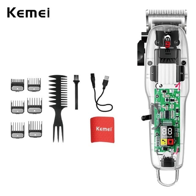 Máquina de cortar cabelo profissional Kemei original com visor LCD recarregável transparente KEMEI NG-108 - Bivolt
