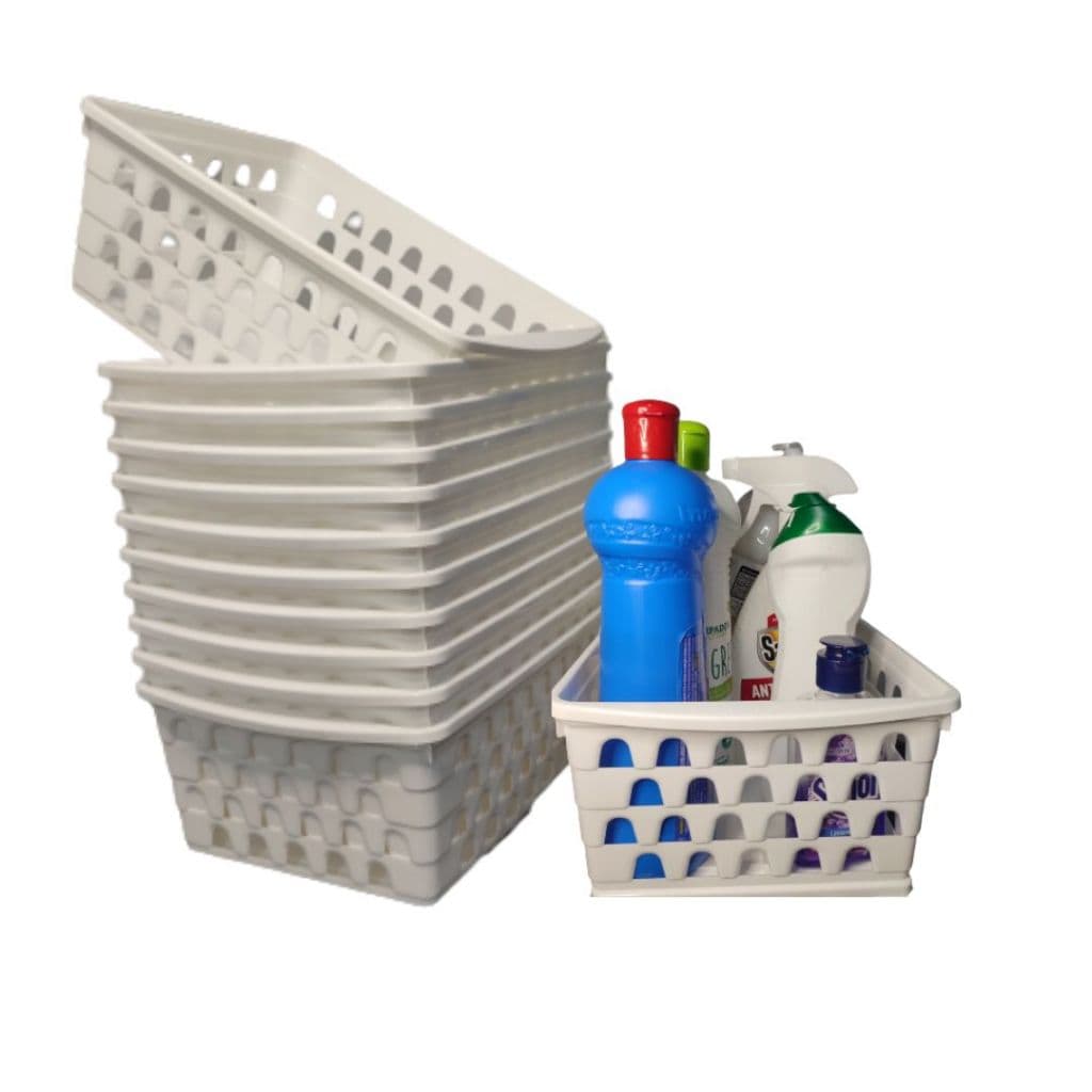Kit 12 Cesto Plástico Branco Organizador Multiuso EXG 29x205 Extra Grande