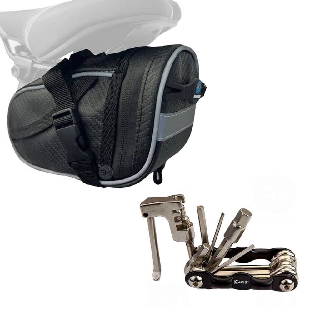 Kit Bolsa Selim Bike Ciclismo Porta Ferramentas + Chave Extrator de Corrente 12 Em 1 Canivete R-49