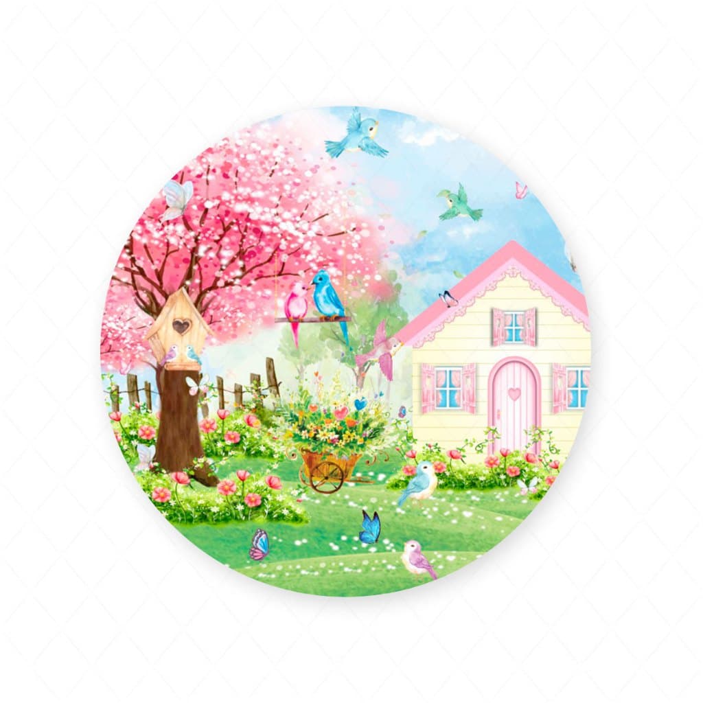 Produto Painel Redondo Sublimado Decoração Veste Fácil c/ Elástico Tema Jardim
