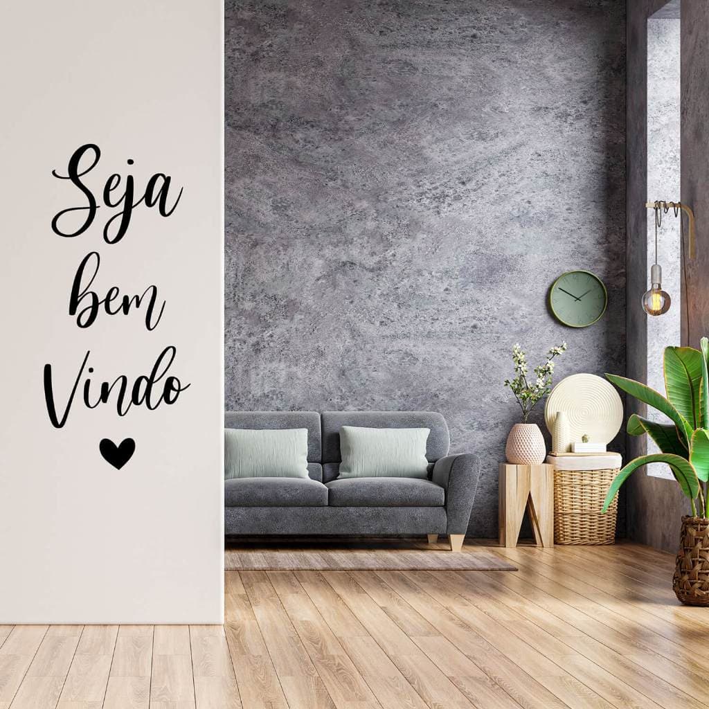 Adesivo Decorativo Seja Bem Vindo Escrita Lettering Coração Hall Entrada