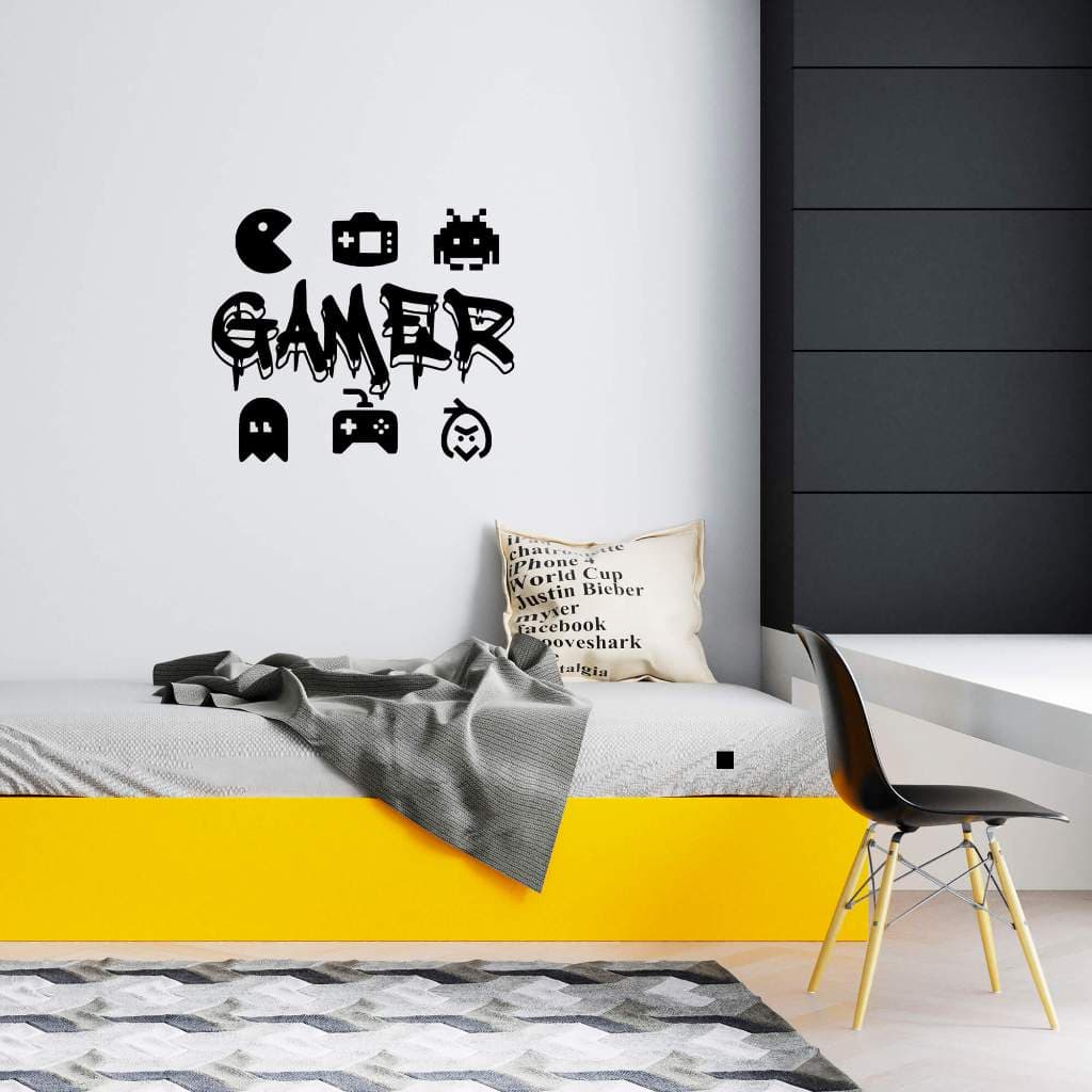 Adesivo Porta Gamer Grafite Elementos Vídeo Game Internet Quarto Adolescente