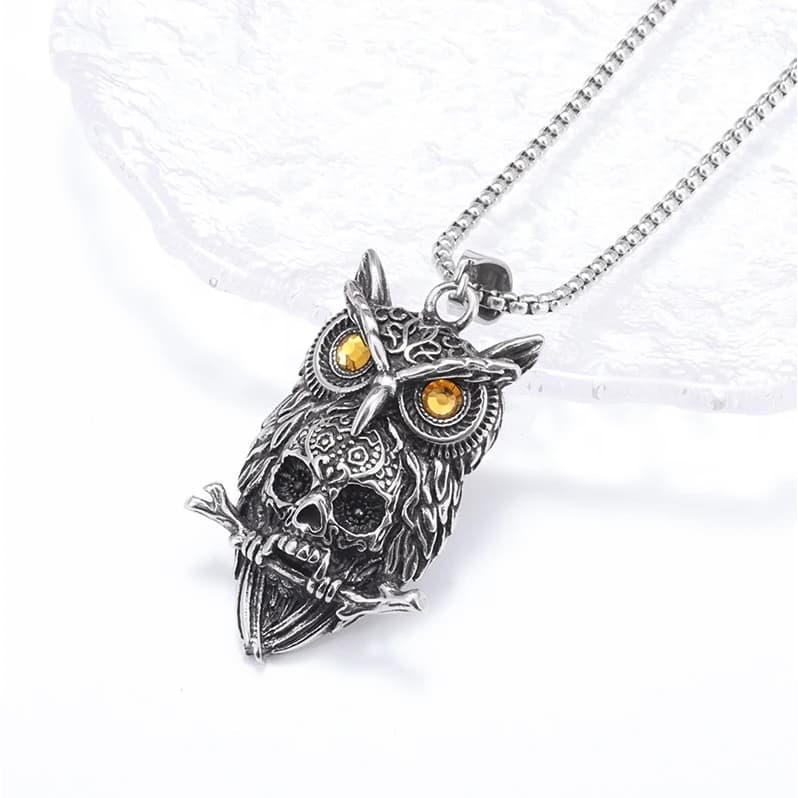 Colar de Metal Pingente Coruja e Caveira Bijuteria - Estilo Vintage Gótico Corrente de Metal