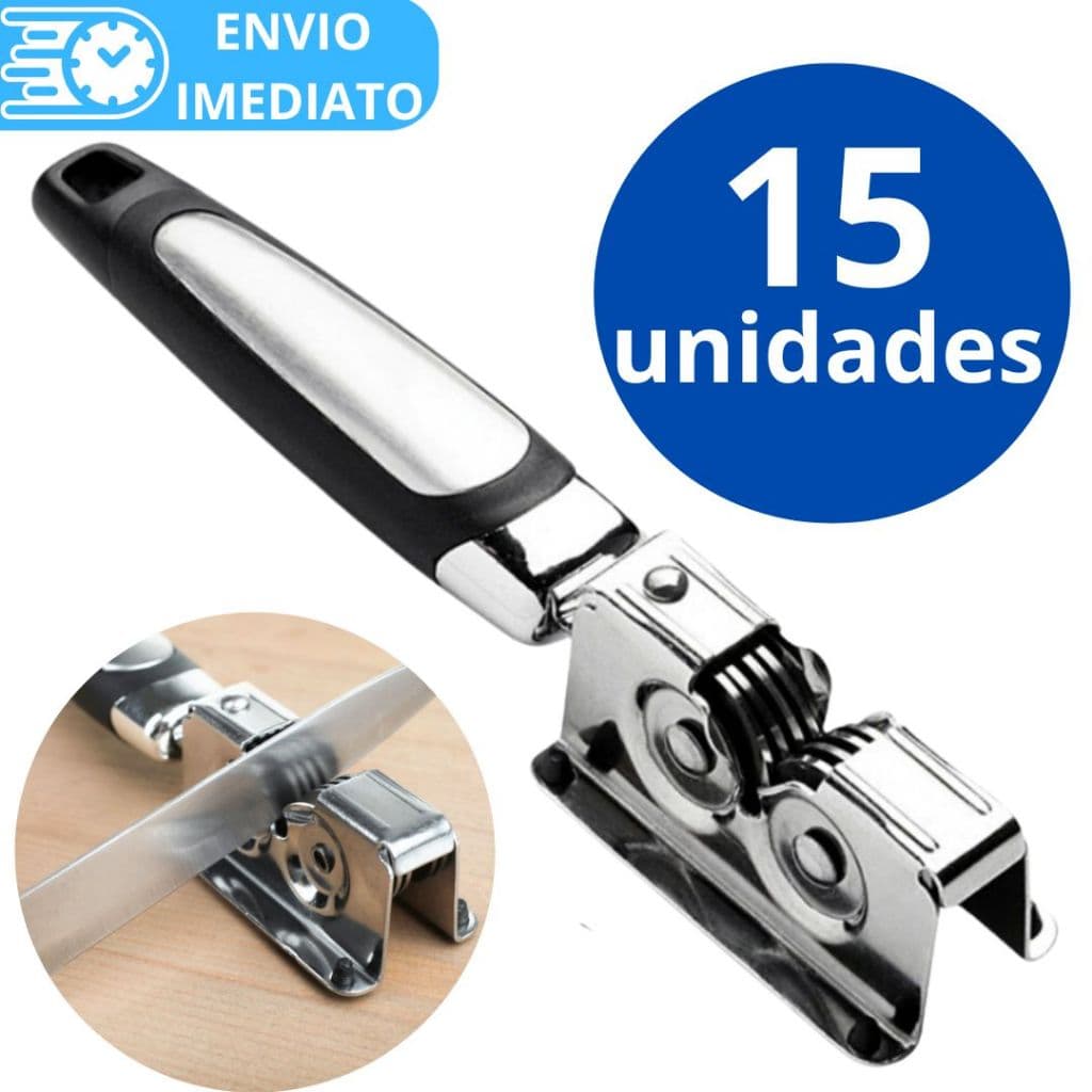 KIT 15 Afiador Amolador de Facas de Aço Inox Profissional para Casa Restaurante Resistente 3 Laminas