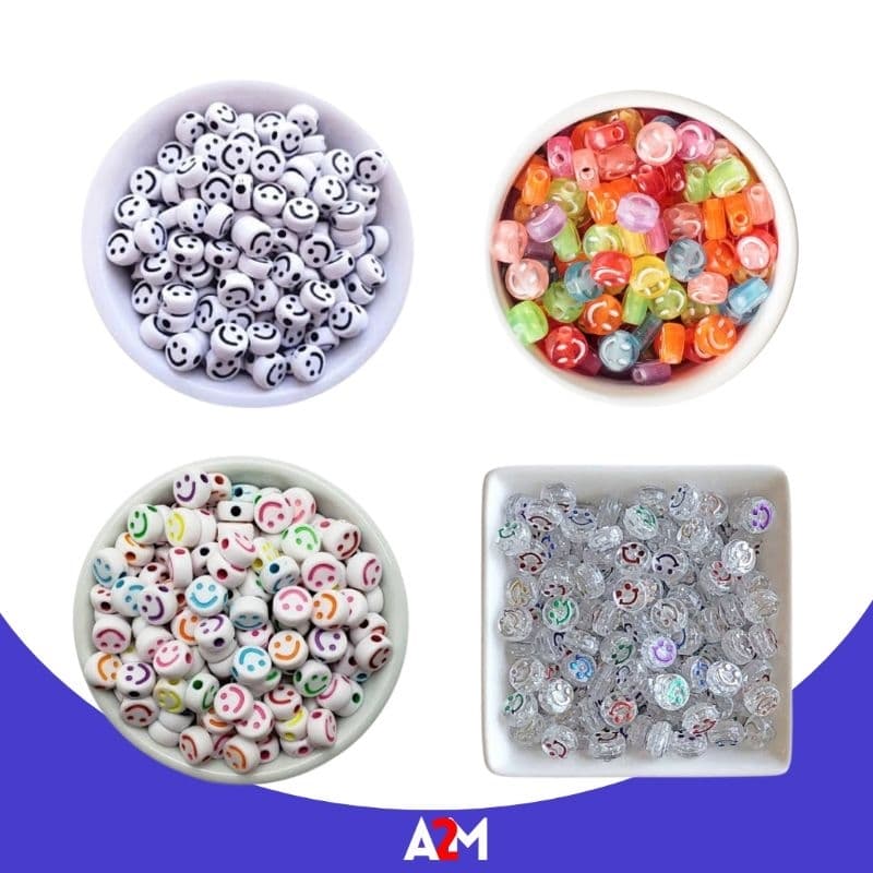 Miçanga Sorriso Smile Entremeio p/Pulseira 4 Tipos pacote c/28g Aprox 200pcs