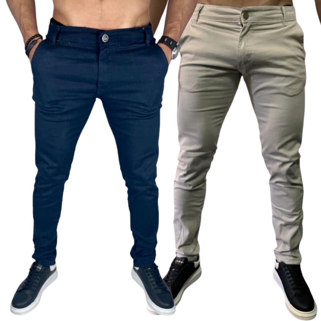 Kit 2 Calça Sarja Masculina Com Lycra Elastano Slim