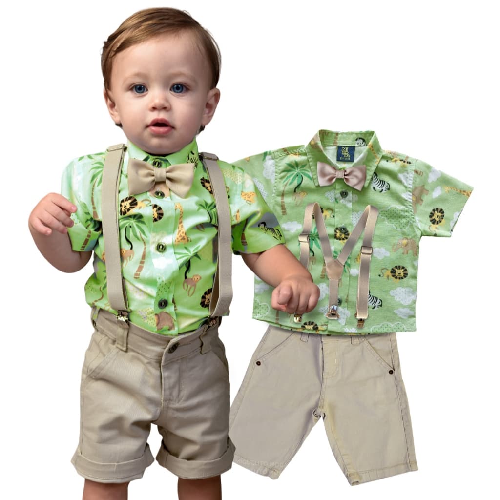 Conjunto Social Menino Infantil Roupa Safari Rei Leão.
