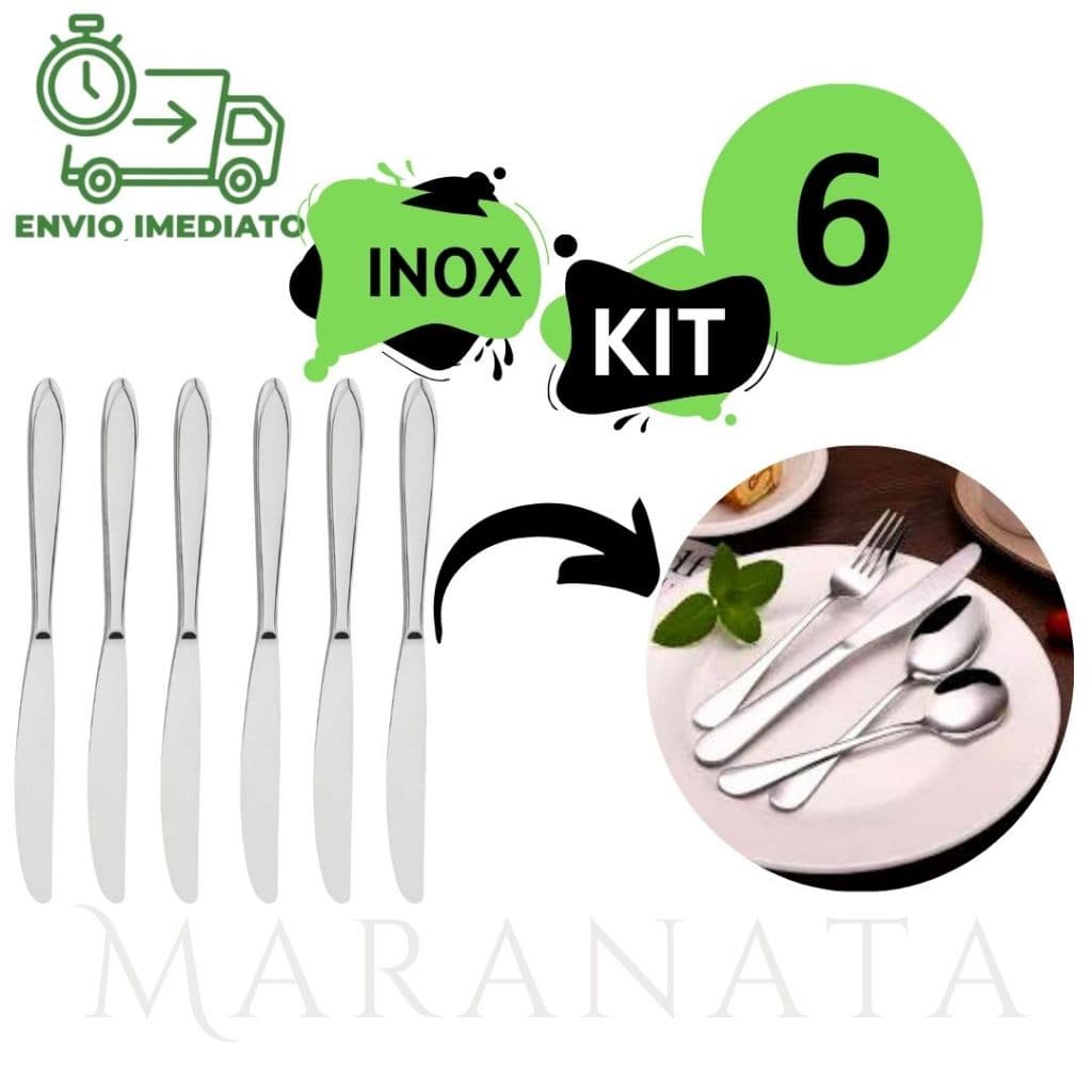 Kit 6 facas de Mesa Aço Inox Grande Bar Restaurante Buffet Talheres