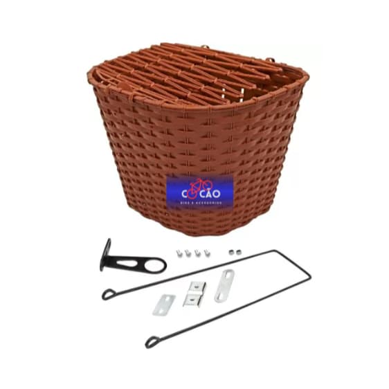 Cesta Cestao Marrom Vime Retro Bicicleta Aro 24 e 26 Plastico Bicicleta Com Tampa Grande Moderna