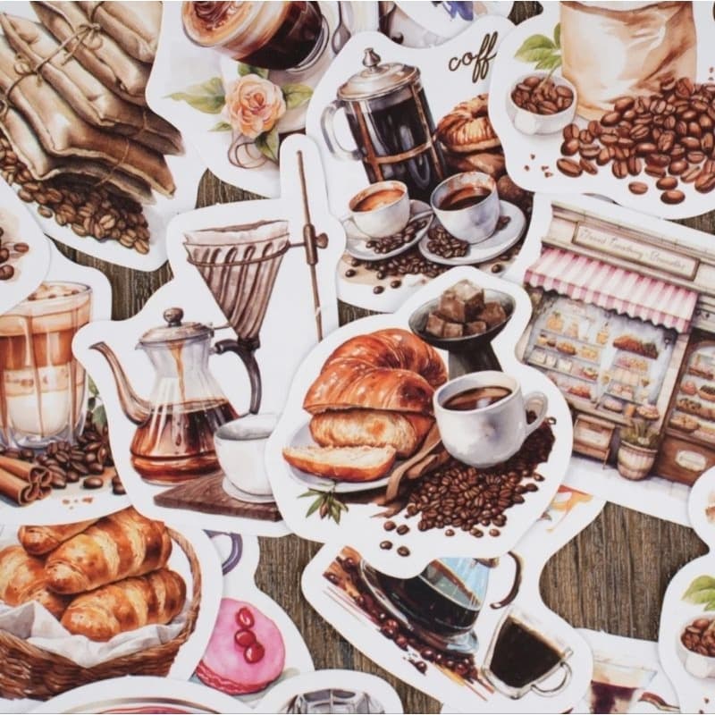 30 adesivos para scrapbook, bullet journal, planners e cadernos - café