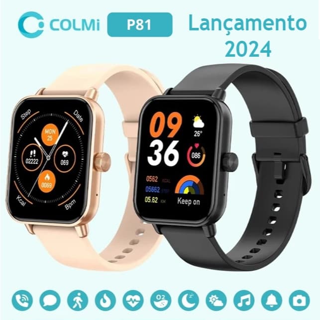 Smartwatch COLMI P81 - Bluetooth Atende Ligação À Prova D'água Monitora Saude
